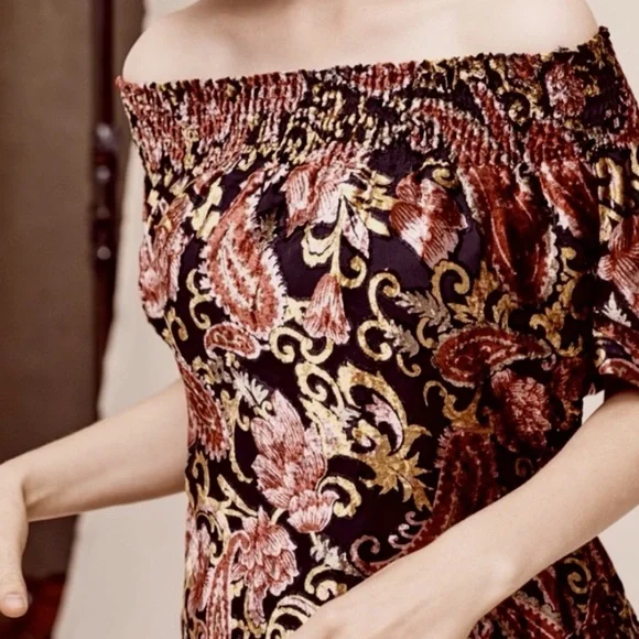 ANTHRO Off The Shoulder Velvet Shirt - Picture 2 of 5